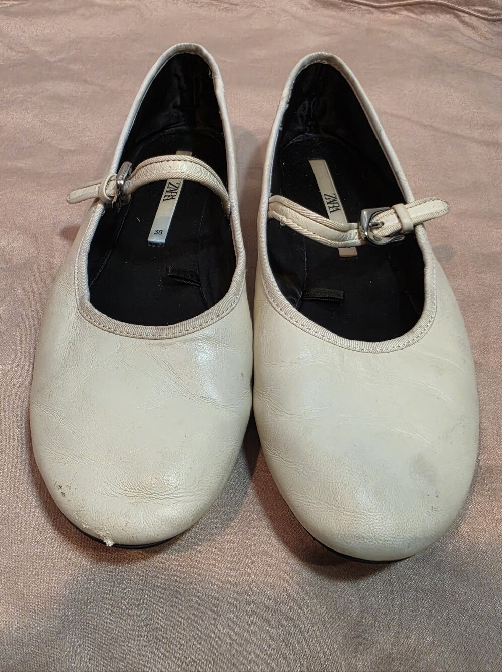 Zara Women’s Cream Mary Jane Ballet Flats Size 38 US 7.5 Has Wear